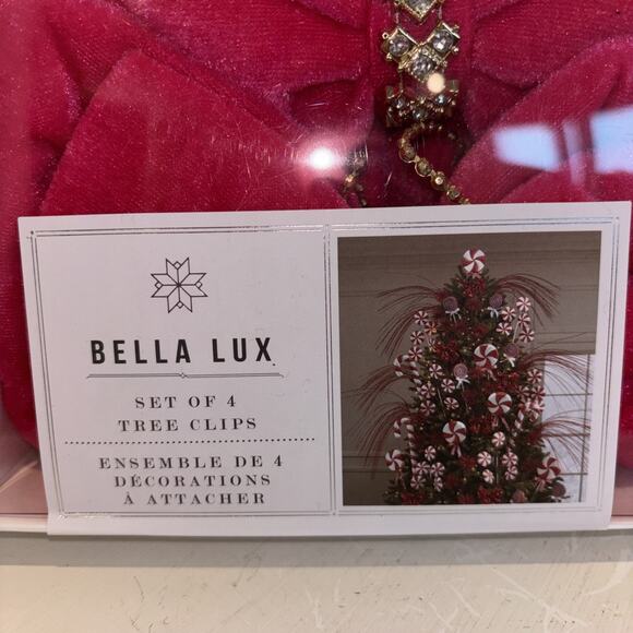 Bella Lux Christmas Tree Bow Clip Ornaments Hot Bright Pink Rhinestone Set Of 4 - Picture 3 of 5